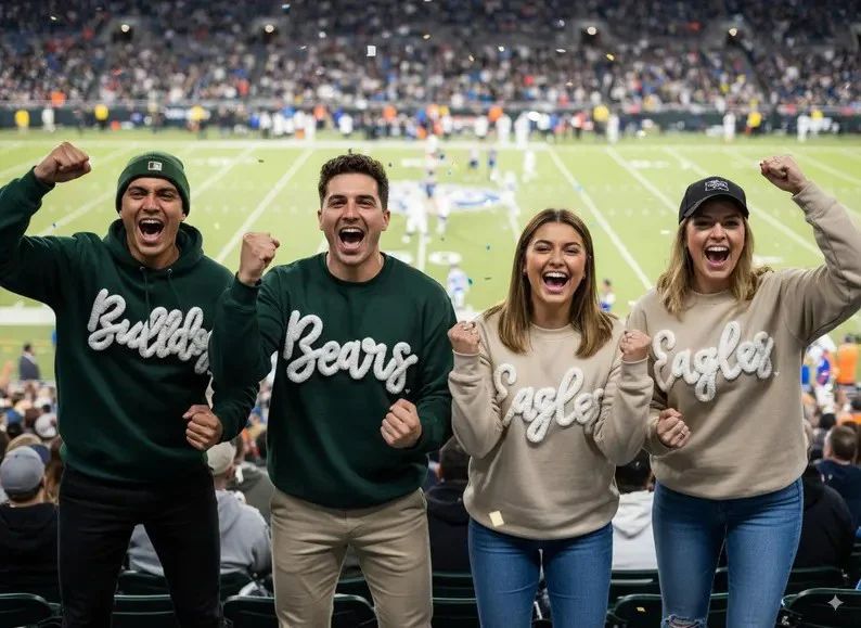 Custom Team Name Embroidered Chenille Sweatshirt - Oversized Football-Inspired Fit