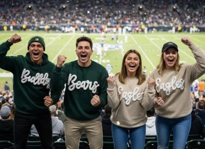 Custom Team Name Embroidered Chenille Sweatshirt - Oversized Football-Inspired Fit