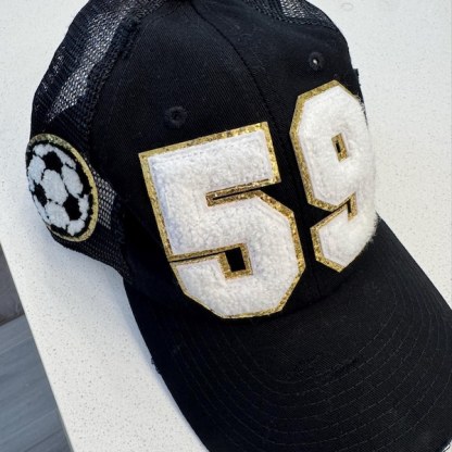 Soccer Mom Hat With Number Patch, Custom Varsity Game Day Sports Cap,Soccer Ball Desige