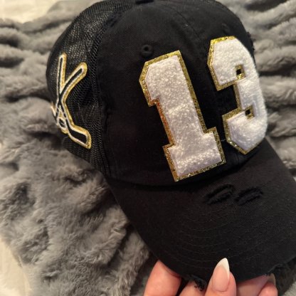 Hockey Mom Hat With Number Patch, Custom Varsity Game Day Sports Cap,Soccer Ball Desige