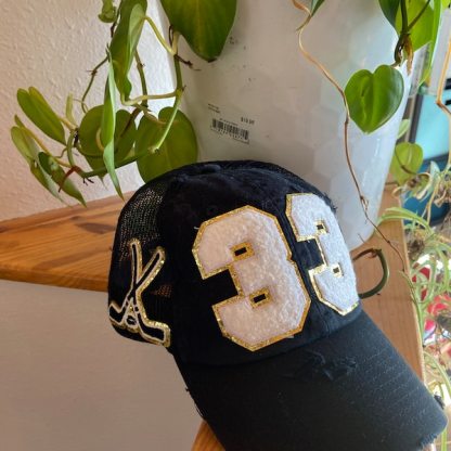 Hockey Mom Hat With Number Patch, Custom Varsity Game Day Sports Cap,Soccer Ball Desige