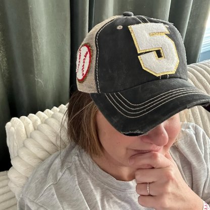 Baseball Mom Hat With Number Patch, Custom Varsity Game Day Sports Cap,Soccer Ball Desige