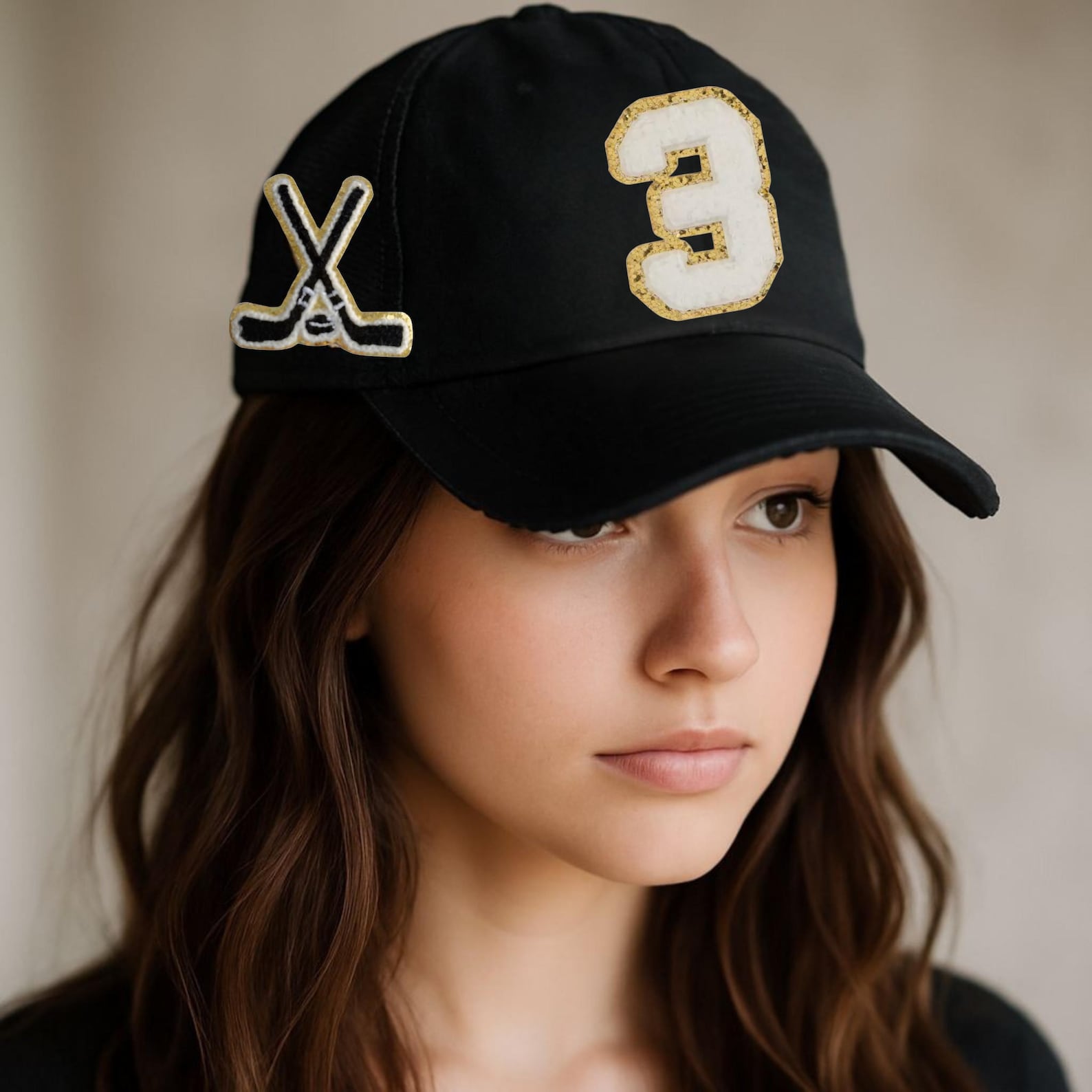 Hockey Mom Hat With Number Patch, Custom Varsity Game Day Sports Cap,Soccer Ball Desige