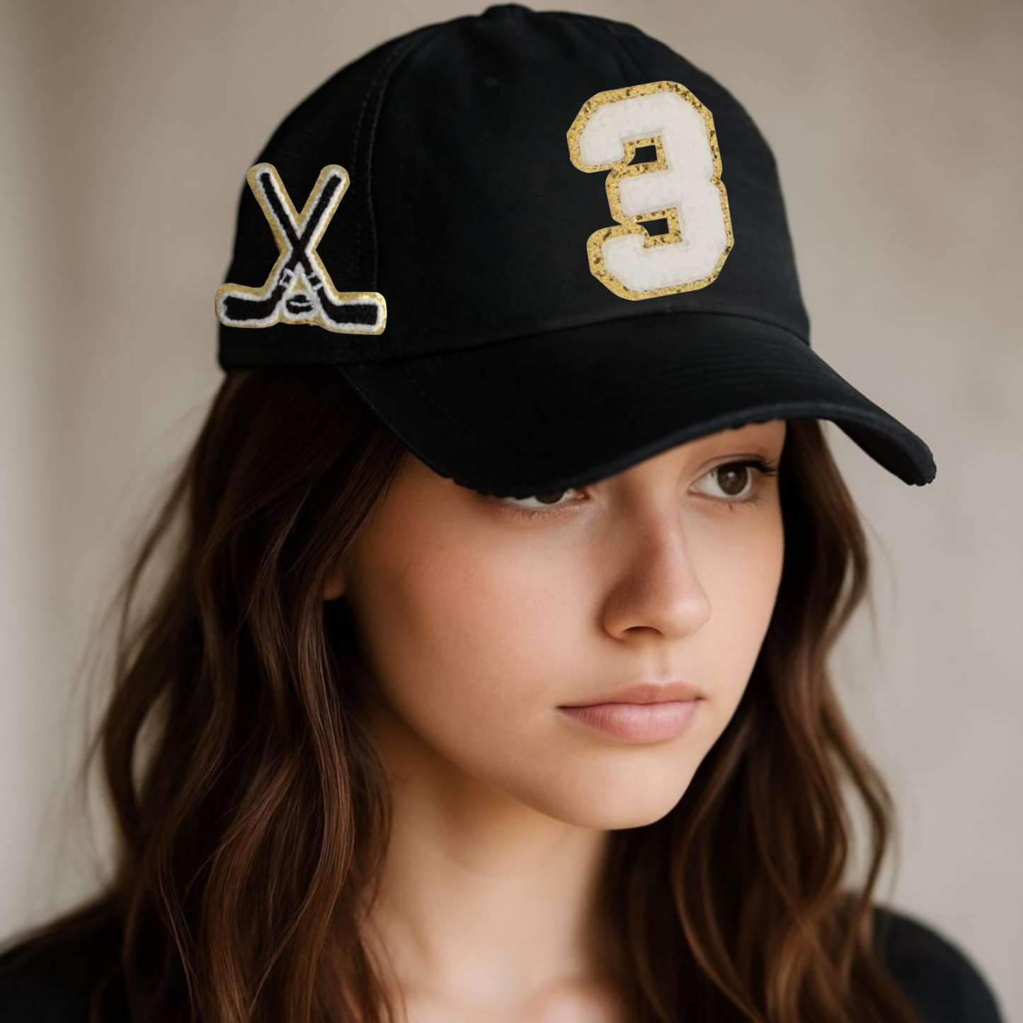 Hockey Mom Hat With Number Patch, Custom Varsity Game Day Sports Cap,Soccer Ball Desige