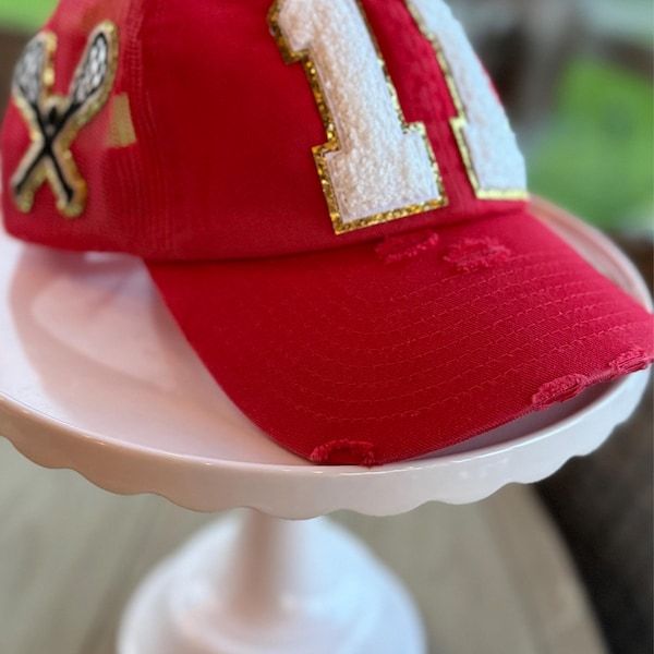 LaCrosse Mom Hat With Number Patch, Custom Varsity Game Day Sports Cap,Soccer Ball Desige