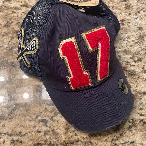 LaCrosse Mom Hat With Number Patch, Custom Varsity Game Day Sports Cap,Soccer Ball Desige