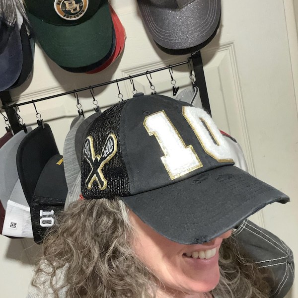LaCrosse Mom Hat With Number Patch, Custom Varsity Game Day Sports Cap,Soccer Ball Desige