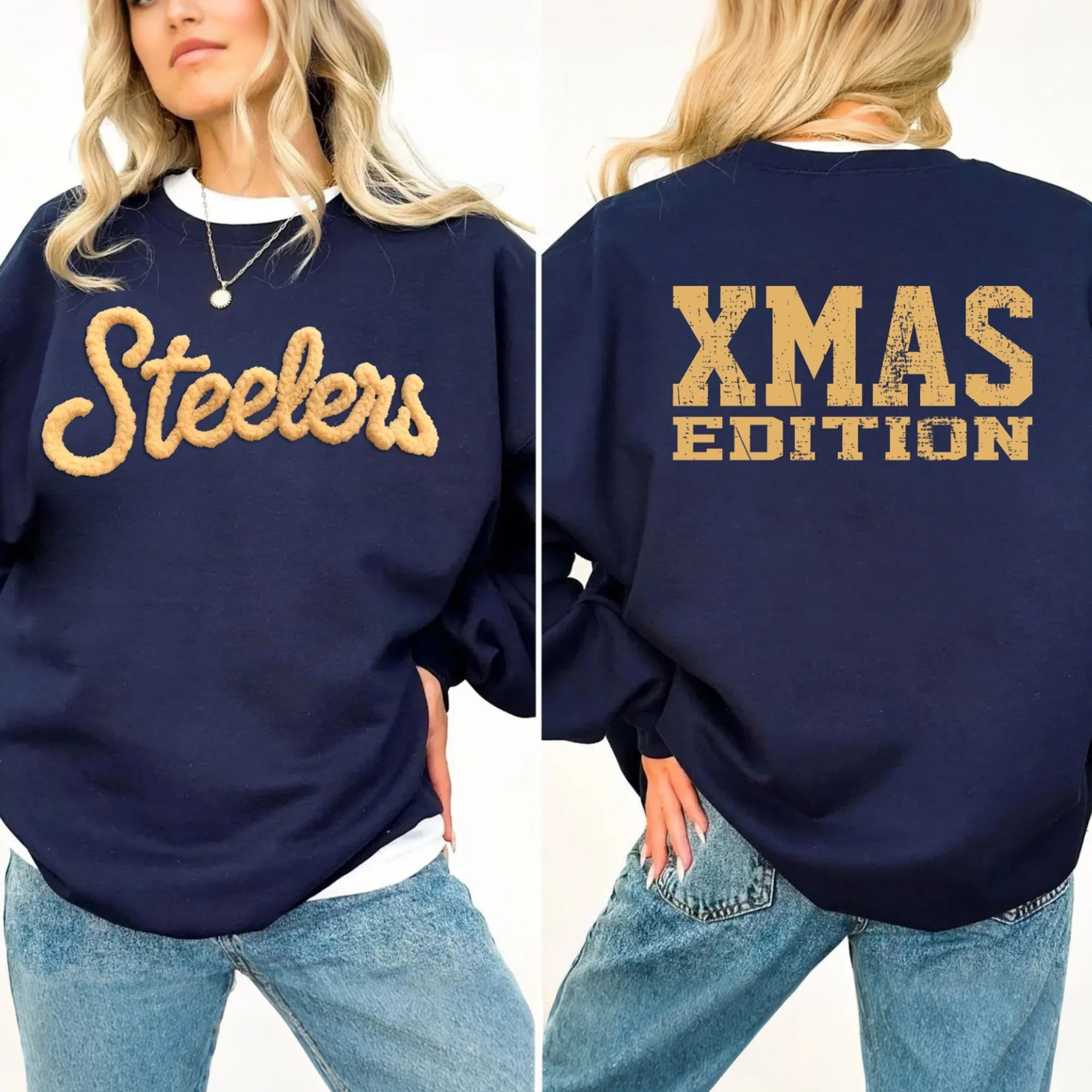 Custom Classic Oversized Team Chenille Embroidered Sweatshirt – XMAS LIMITED EDITION