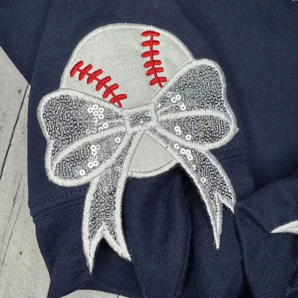 Personalized Baseball Game Day Sweatshirt with Side Bows Sequin Embroidery Pullover