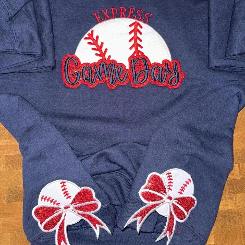 Personalized Baseball Game Day Sweatshirt with Side Bows Sequin Embroidery Pullover