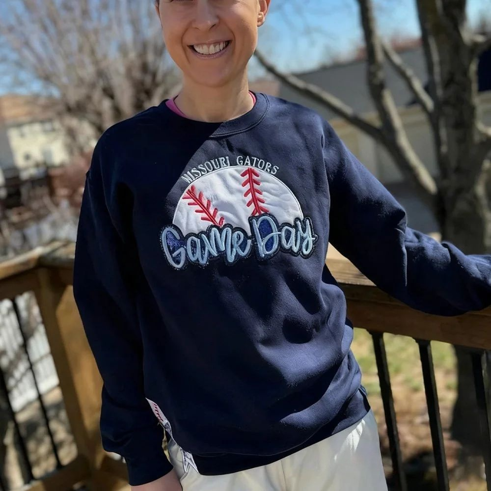 Personalized Baseball Game Day Sweatshirt with Side Bows Sequin Embroidery Pullover