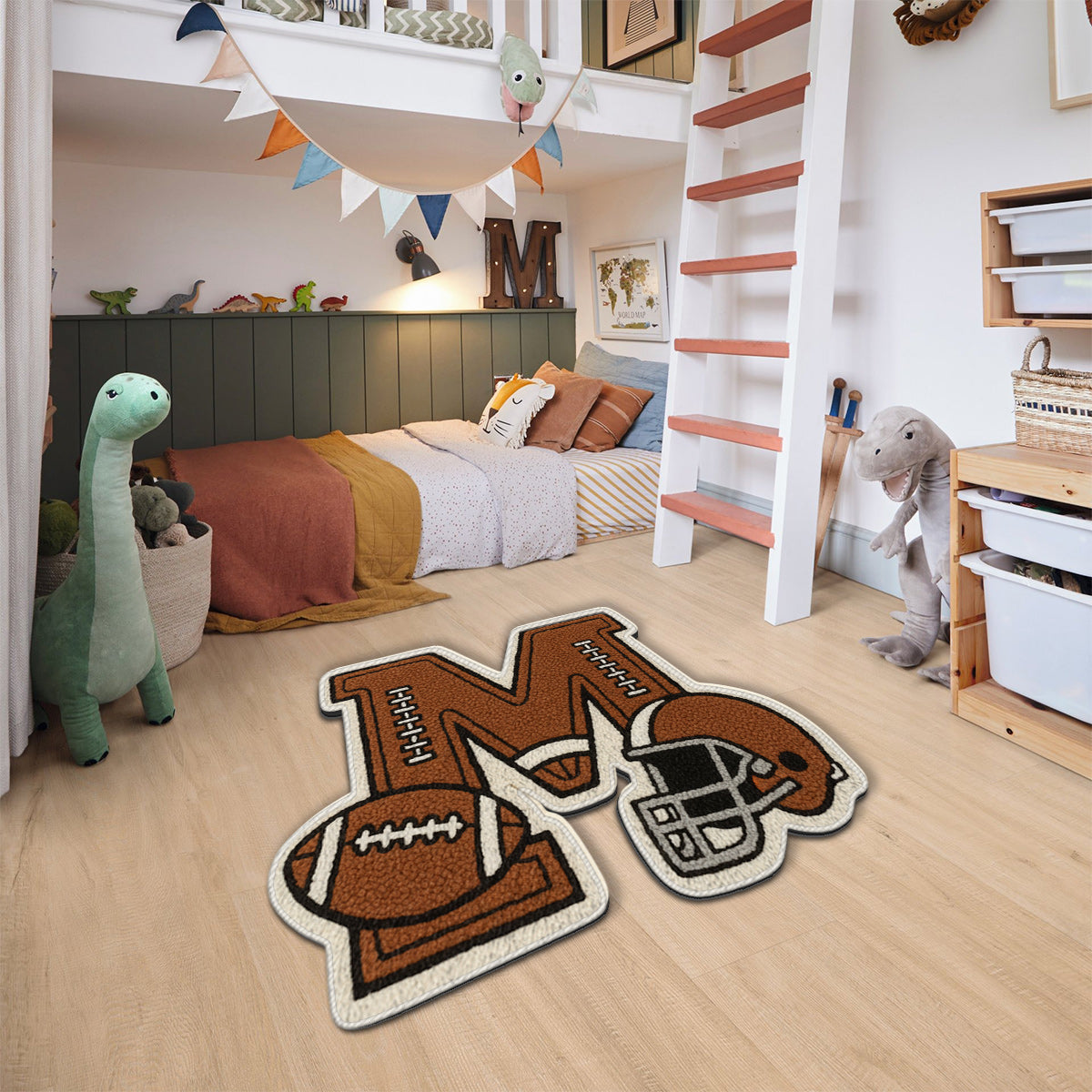 Football Initial Name Alphabet - Personalized Football Non-Slip Tufted Rug