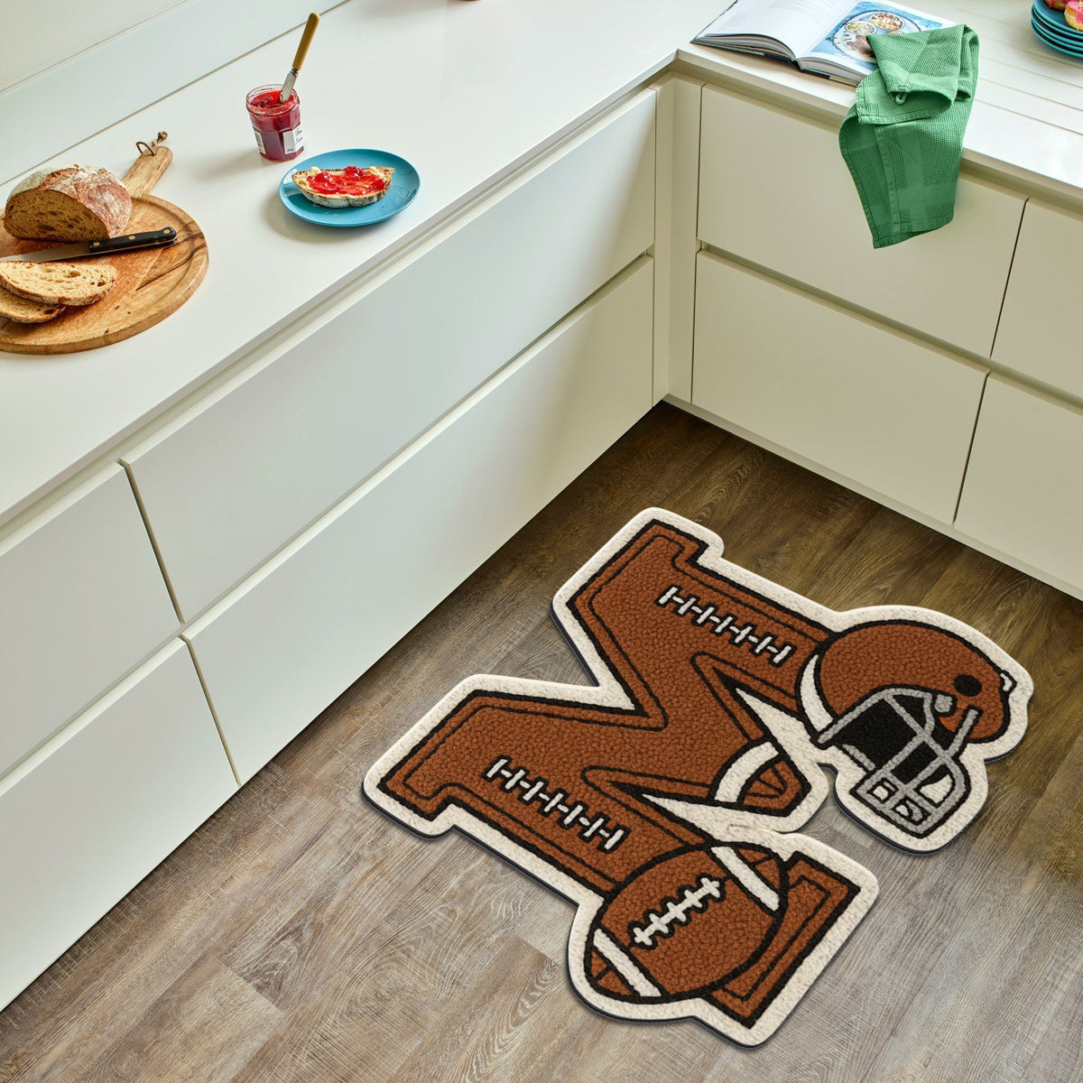 Football Initial Name Alphabet - Personalized Football Non-Slip Tufted Rug