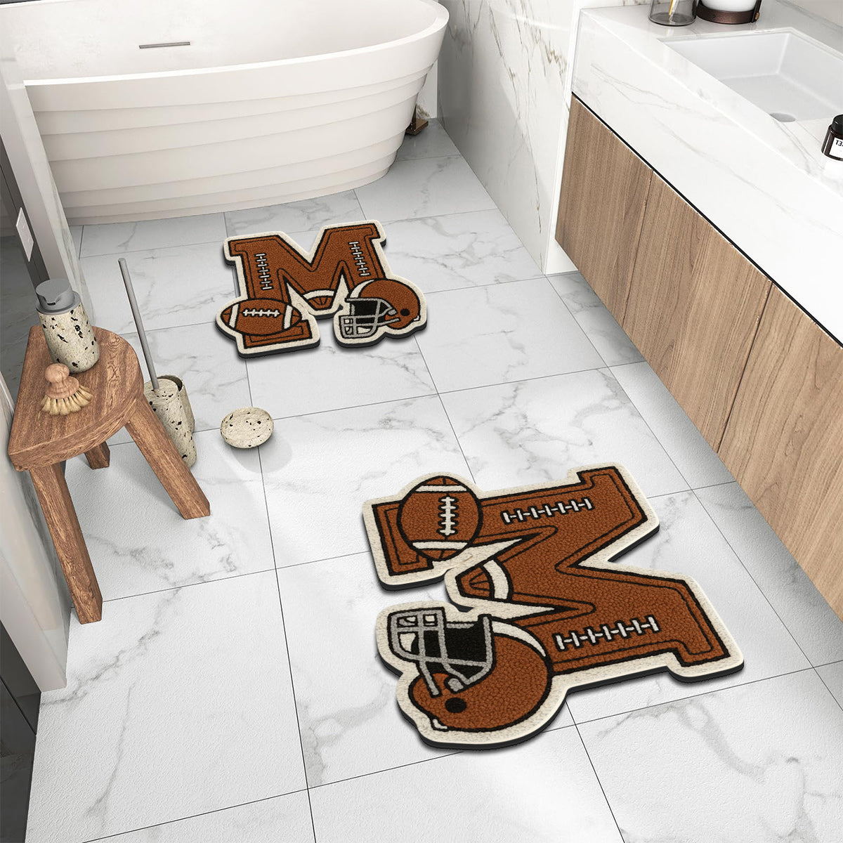 Football Initial Name Alphabet - Personalized Football Non-Slip Tufted Rug