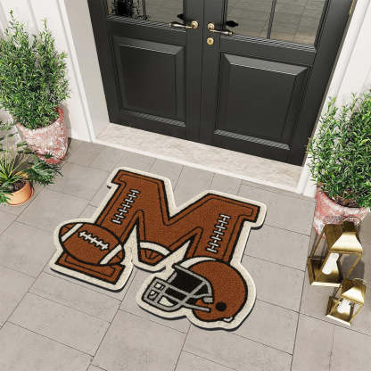 Football Initial Name Alphabet - Personalized Football Non-Slip Tufted Rug