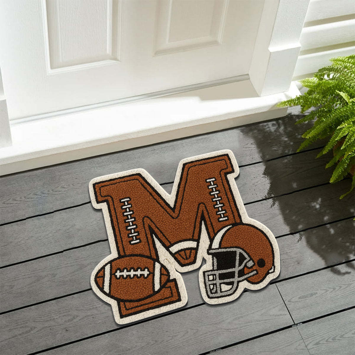 Football Initial Name Alphabet - Personalized Football Non-Slip Tufted Rug