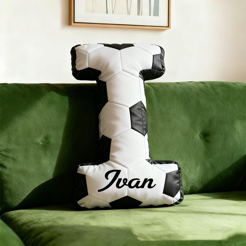 Personalized Soccer Ball Letter Pillow With Custom Name Design