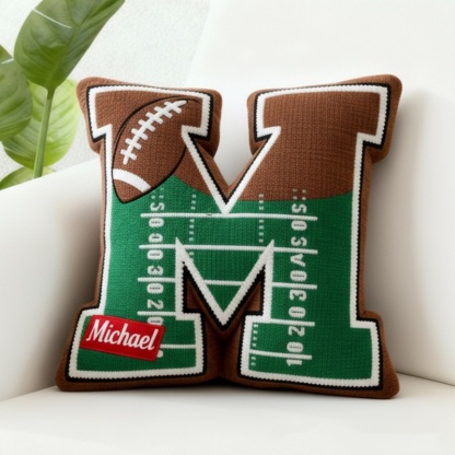 Personalized Football Field Initial Pillow With Custom Name For Kids And Sports Fans
