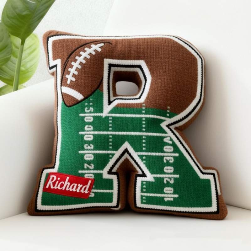 Personalized Football Field Initial Pillow With Custom Name For Kids And Sports Fans