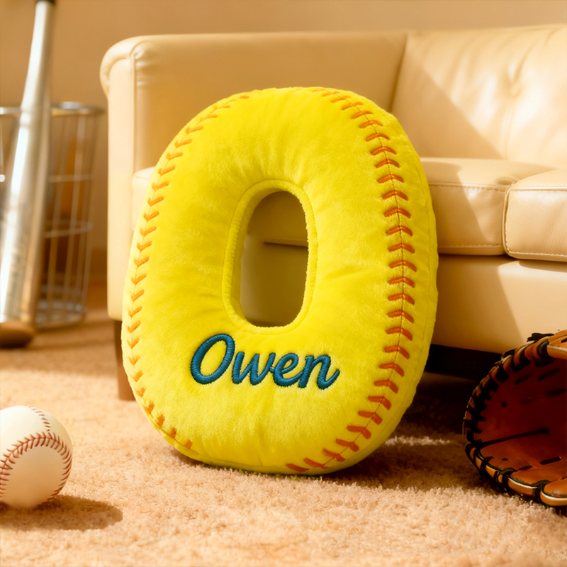 Personalized Softball Themed Letter Shaped Pillow With Custom Name