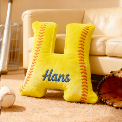 Personalized Softball Themed Letter Shaped Pillow With Custom Name