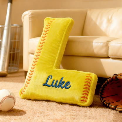 Personalized Softball Themed Letter Shaped Pillow With Custom Name