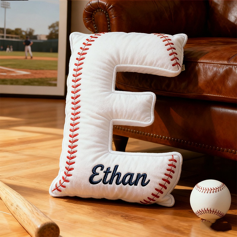 Personalized Baseball Letter Pillow With Custom Name For Sports Fans