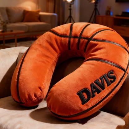 Personalized Basketball U-Shaped Pillow With Custom Name For Sports Fans And Travelers