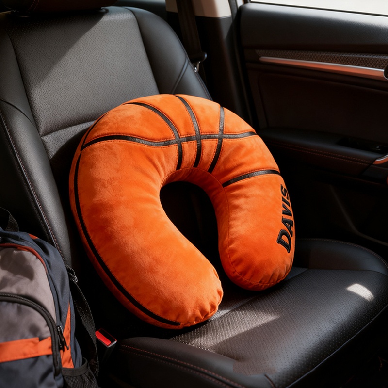 Personalized Basketball U-Shaped Pillow With Custom Name For Sports Fans And Travelers