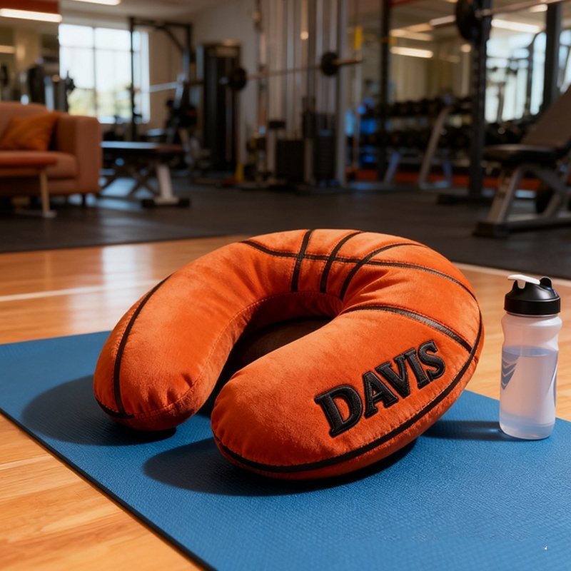 Personalized Basketball U-Shaped Pillow With Custom Name For Sports Fans And Travelers