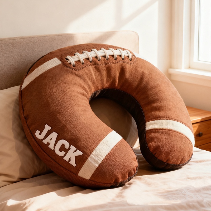 Personalized Football U-Shaped Pillow With Custom Name For Sports Fans And Travelers