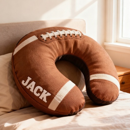 Personalized Football U-Shaped Pillow With Custom Name For Sports Fans And Travelers