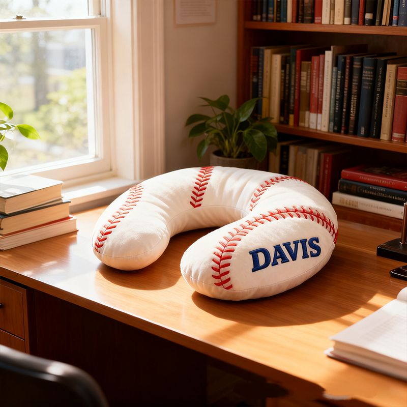 Personalized Baseball U-Shaped Pillow With Custom Name Design