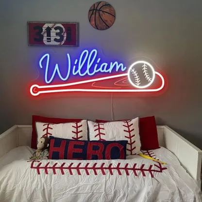 Baseball Neon Sign Custom Baseball Name Teens Boy's Bedroom Wall Decor