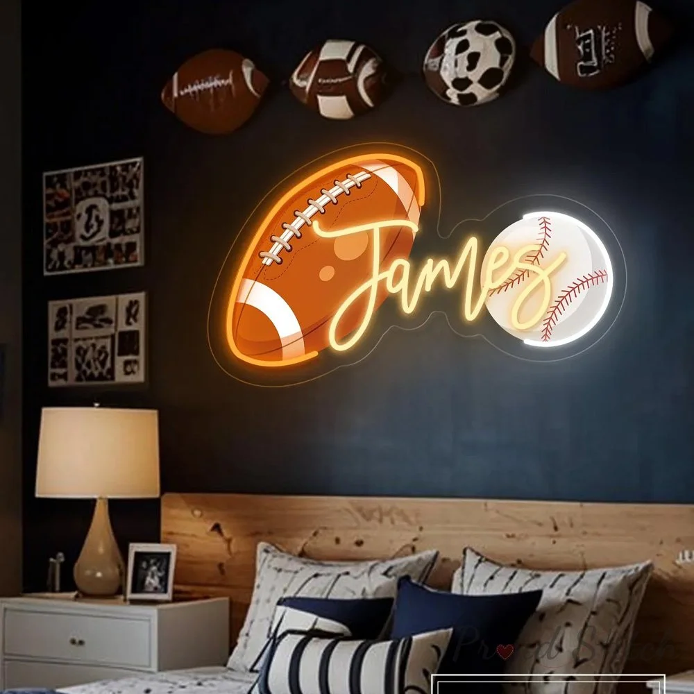 Sports Neon Light Personalized UV Printing Sports Ball and Name Neon Sign