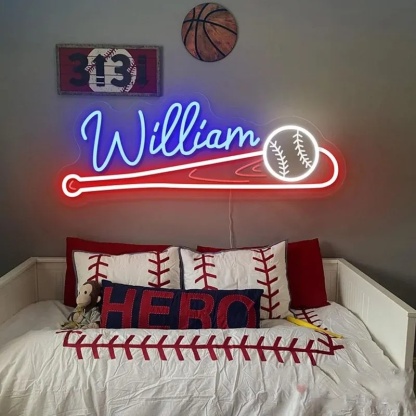 Baseball Neon Sign Custom Baseball Name Teens Boy's Bedroom Wall Decor