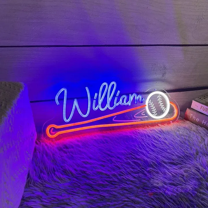 Baseball Neon Sign Custom Baseball Name Teens Boy's Bedroom Wall Decor