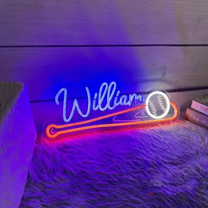 Baseball Neon Sign Custom Baseball Name Teens Boy's Bedroom Wall Decor