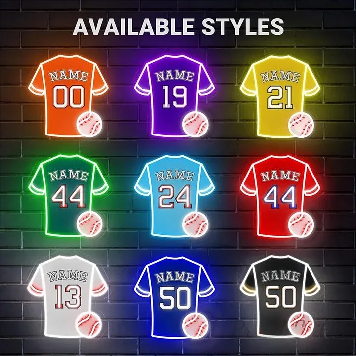 Personalized Baseball Jersey Neon Sign Custom LED Light for Baseball Fans