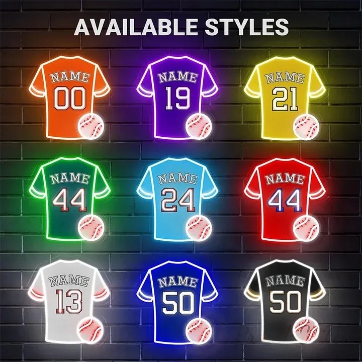 Personalized Baseball Jersey Neon Sign Custom LED Light for Baseball Fans