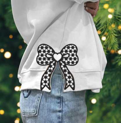 Custom Baseball Side Bow Cut-Out Sweatshirt, Plaid Baseball Pullover, Trendy Coquette Bow, Football Mom Embroidered Sweatshirt, Sport Gift