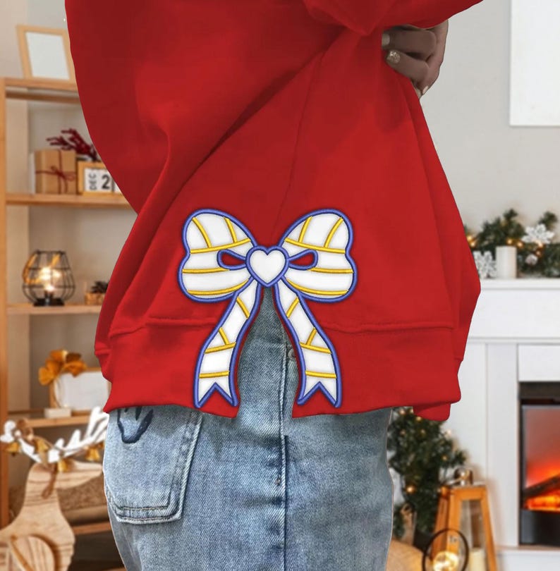 Custom Baseball Side Bow Cut-Out Sweatshirt, Plaid Baseball Pullover, Trendy Coquette Bow, Football Mom Embroidered Sweatshirt, Sport Gift