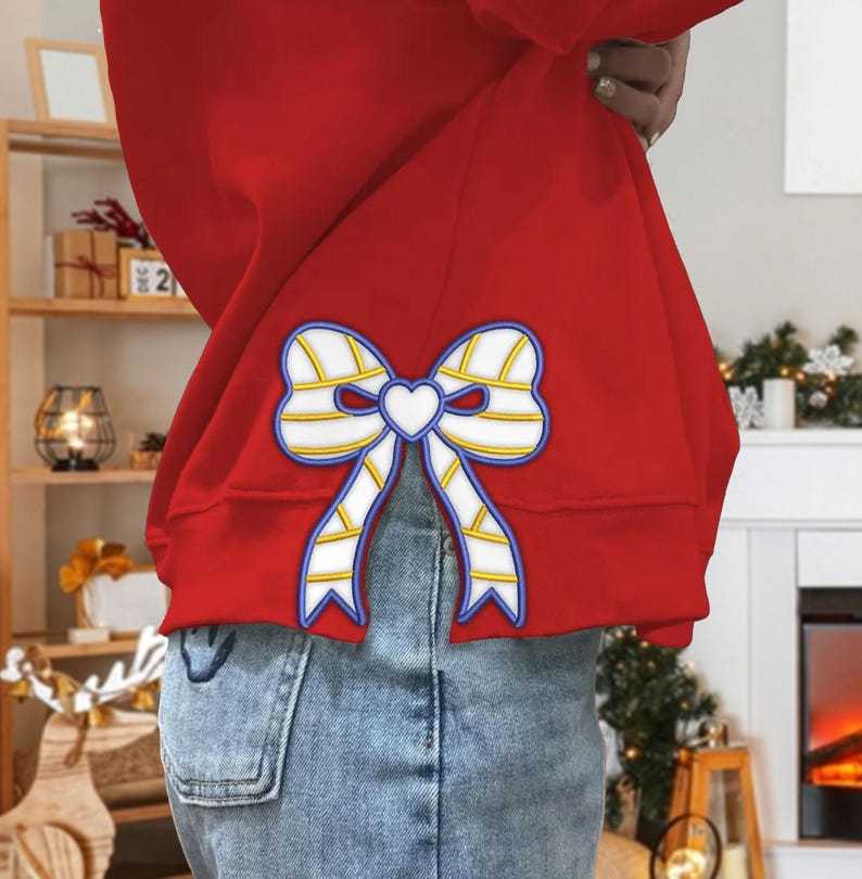 Custom Baseball Side Bow Cut-Out Sweatshirt, Plaid Baseball Pullover, Trendy Coquette Bow, Football Mom Embroidered Sweatshirt, Sport Gift