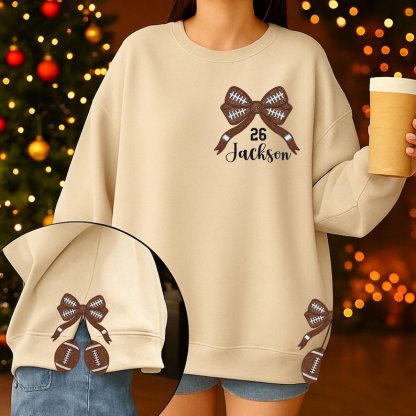 Personalized Football Side Bow Cut-Out Sweatshirt, Custom Name Number Sweatshirt, Football Mom Embroidered Sweatshirt, Football Coquette Bow