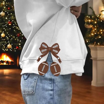 Personalized Football Side Bow Cut-Out Sweatshirt, Custom Name Number Sweatshirt, Football Mom Embroidered Sweatshirt, Football Coquette Bow