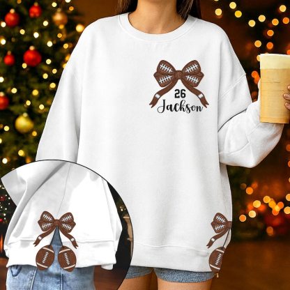 Personalized Football Side Bow Cut-Out Sweatshirt, Custom Name Number Sweatshirt, Football Mom Embroidered Sweatshirt, Football Coquette Bow