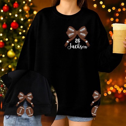 Personalized Football Side Bow Cut-Out Sweatshirt, Custom Name Number Sweatshirt, Football Mom Embroidered Sweatshirt, Football Coquette Bow