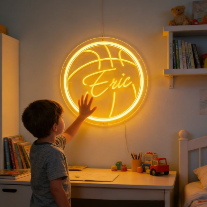 Personalized Neon Sign With Basketball Shape And Customizable Name For Basketball Fans