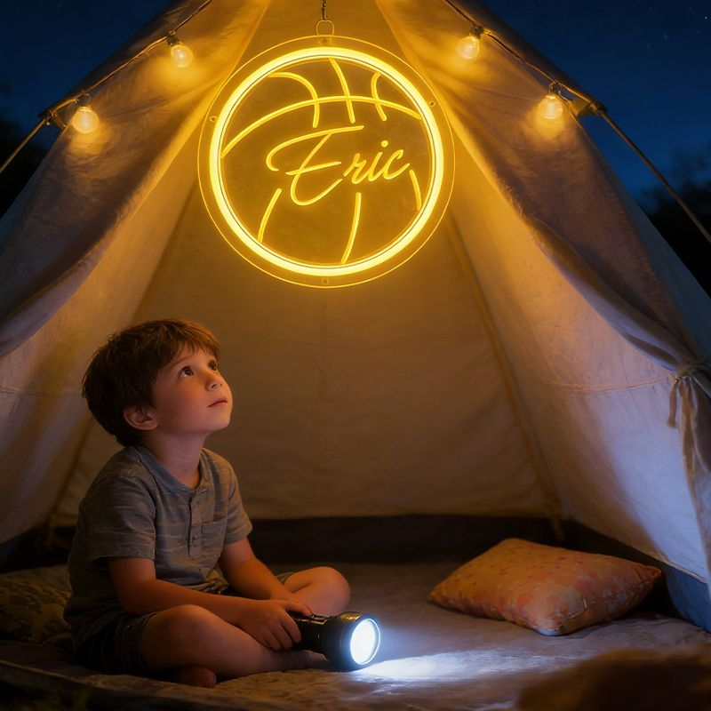 Personalized Neon Sign With Basketball Shape And Customizable Name For Basketball Fans