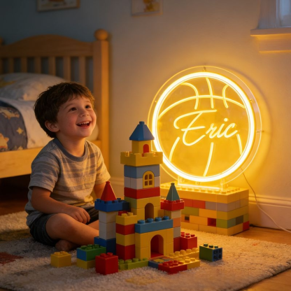 Personalized Neon Sign With Basketball Shape And Customizable Name For Basketball Fans